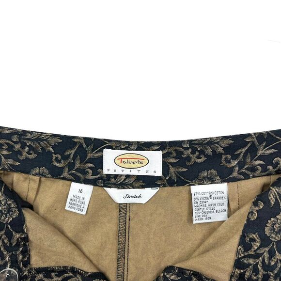 Talbots Petites Womens Pants Floral Flat Front Stretch Tapered Pockets Black 16 - Picture 4 of 6